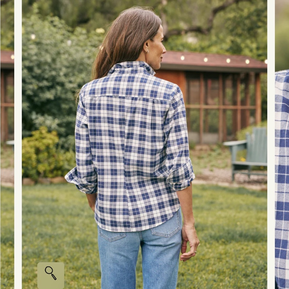 Frank & Eileen BARRY Tailored Button-Up Shirt sz XS blue & white plaid checkered - Picture 5 of 10
